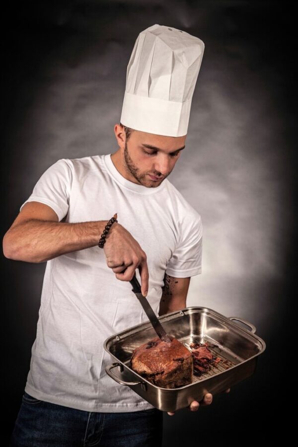 man cook cooking cut food meat 890885